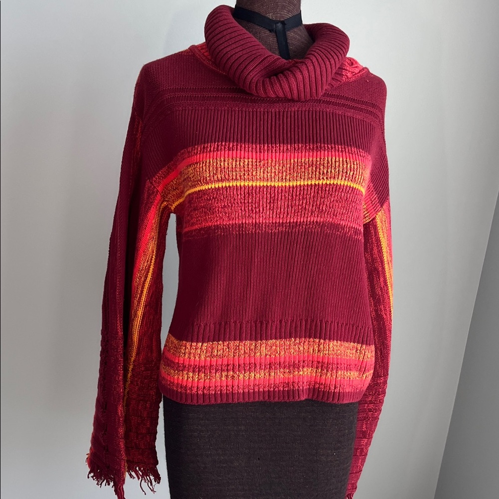 Free People Red and Orange Cowl Neck Sweater